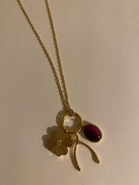 Madewell Gold-Tone Floral & Garnet-Style Charm Necklace